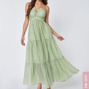Azazie Anniston dusty sage halter dress